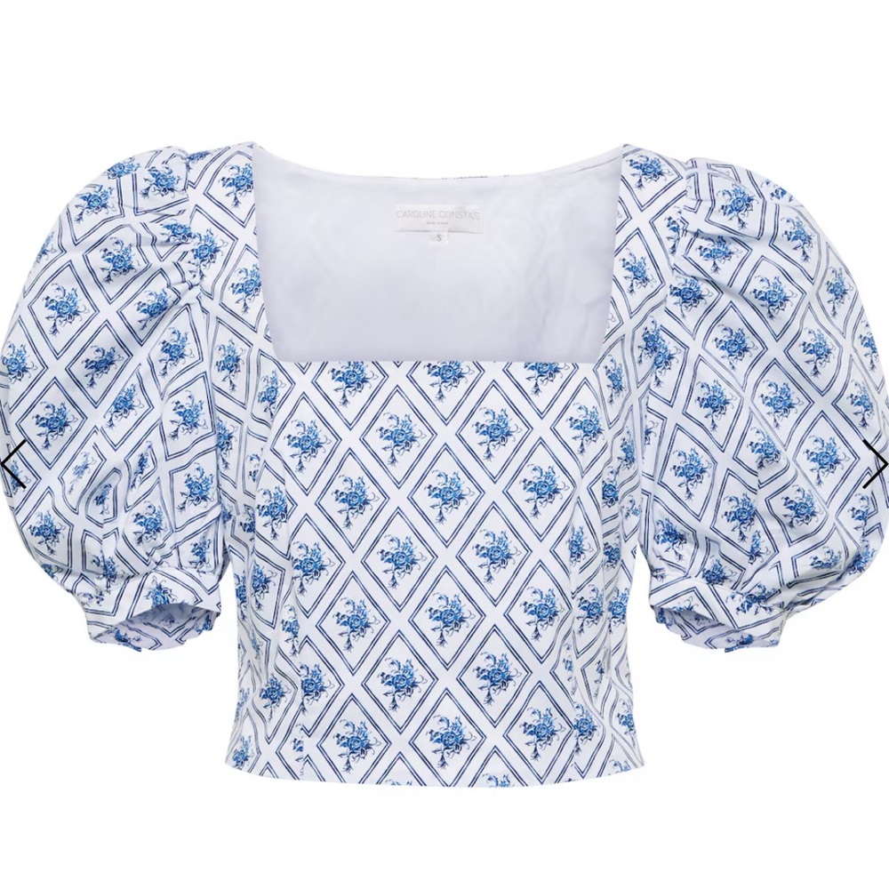 Caroline Constas Floral Diamond Puff Sleeve Blouse